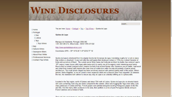 O blog Wine Disclosures escreve sobre a Quinta da Lapa